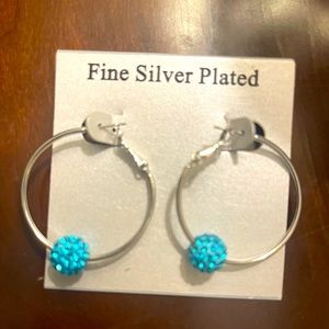Silver plated hoop earrings with turquoise embellishment